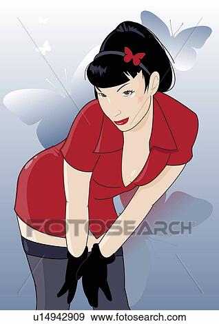 Stock Illustration - Sexy young woman with butterflies bending forward. Fotosearch