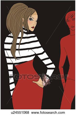 Woman looking back with man in background View Large Illustration Stock Illustration - Woman looking back with man in background. Fotosearch