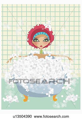 Clipart - Woman taking a bubble bath. Fotosearch