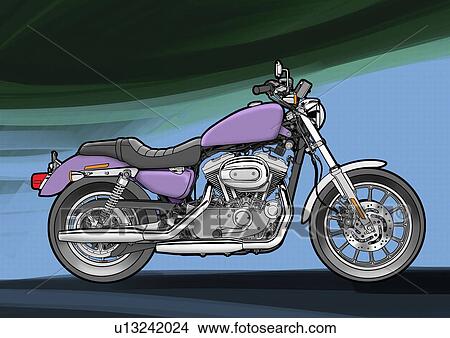 紫色, チョッパー, モーターバイク, ∥で∥, 青, そして, 黒い背景 