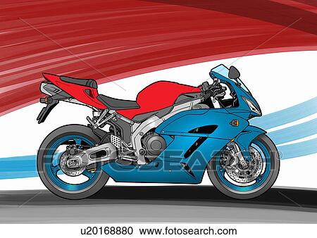 Clipart - Blue and red street motorbike. Fotosearch