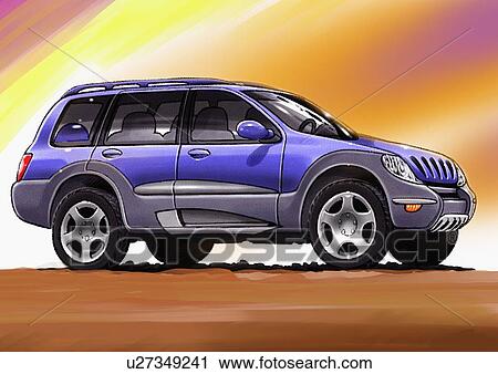 Blue sports utility vehicle with sunset background View Large Illustration Clip Art - Blue sports utility vehicle with sunset background. Fotosearch