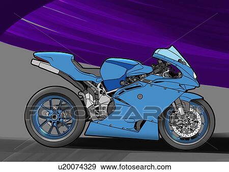 Stock Illustration - Blue street racing motorbike with blue and black background. Fotosearch