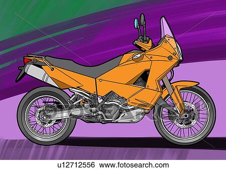 Dark yellow super enduro motorbike with purple and green background View Large Illustration Stock Illustration - Dark yellow super enduro motorbike with purple and green background. Fotosearch