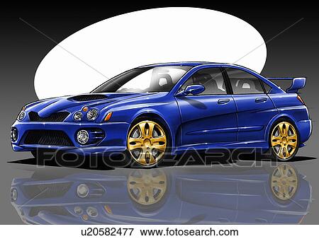 Stock Illustration - Electric blue car with gold wheels. Fotosearch