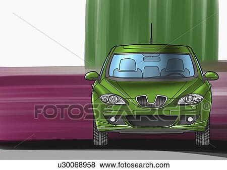Green sports car with green, purple, and white background View Large Illustration Stock Illustration - Green sports car with green, purple, and white background. Fotosearch