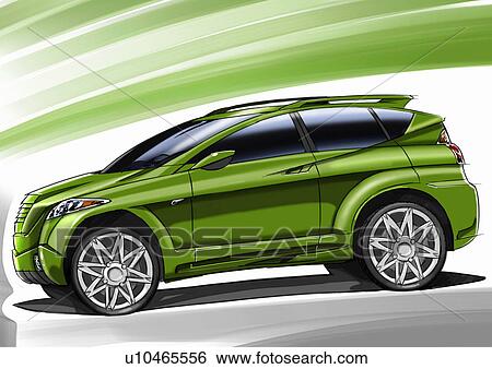 Stock Illustration - Metallic green car with green background. Fotosearch