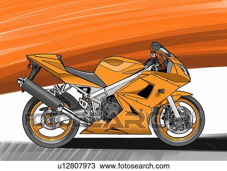 Orange street motorbike View Large Illustration Drawing - Orange street motorbike. Fotosearch
