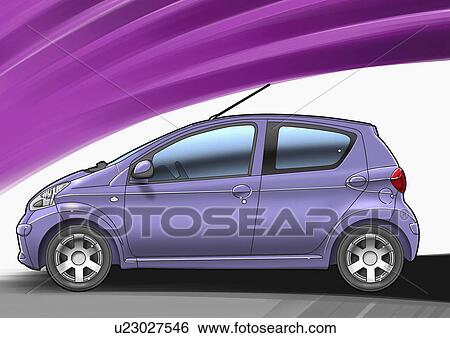Purple small-sized four-door car with purple and white background View Large Illustration Stock Illustration - Purple small-sized four-door car with purple and white background. Fotosearch