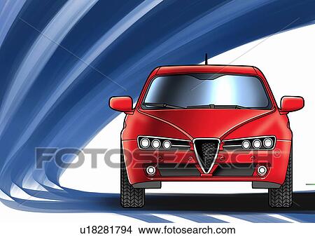 Red sports car with blue and white background View Large Illustration Stock Illustration - Red sports car with blue and white background. Fotosearch