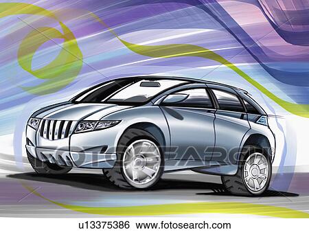 Silver sports car with blue and yellow background View Large Illustration Stock Illustration - Silver sports car with blue and yellow background. Fotosearch