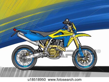 Yellow and blue super enduro motard motorbike View Large Illustration Clipart - Yellow and blue super enduro motard motorbike. Fotosearch