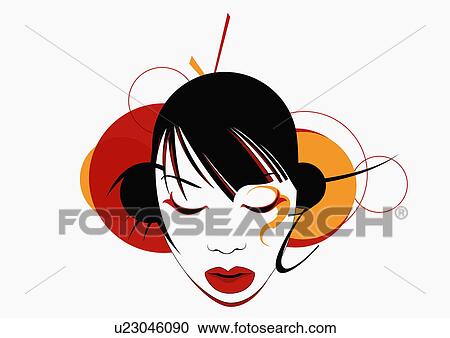 Asian woman's head with circles in the background View Large Illustration Clipart - Asian woman's head with circles in the background. Fotosearch