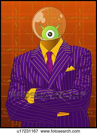 Stock Illustration - Businessman in a suit with alien head. Fotosearch