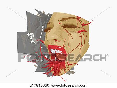 Clipart - Closeup of bloody face. Fotosearch