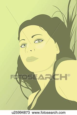 Drawing - Closeup of trendy young woman posing. Fotosearch
