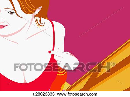 Drawing - Closeup of woman pointing to herself. Fotosearch