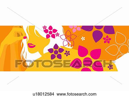 Closeup of woman with bare back and flowers View Large Illustration Stock Illustration - Closeup of woman with bare back and flowers. Fotosearch