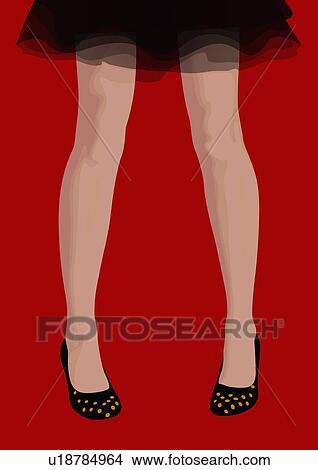 Closeup of woman's legs in skirt and polka dot shoes View Large Illustration Stock Illustration - Closeup of woman's legs in skirt and polka dot shoes. Fotosearch