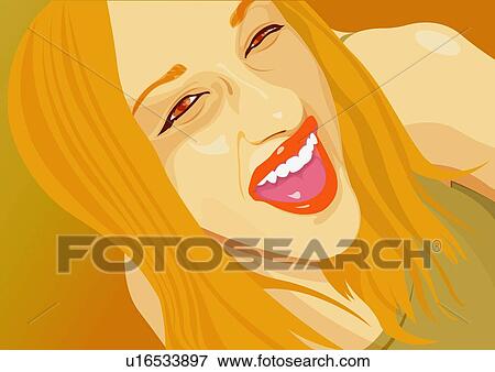 Stock Illustration - Closeup of young woman laughing. Fotosearch