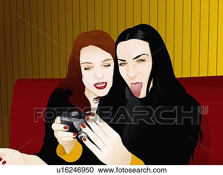 Clipart - Gothic style young couple holding a camera . Fotosearch