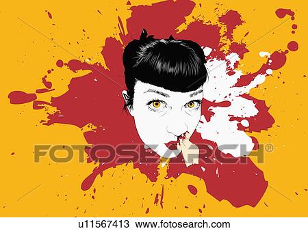 Drawing - Head of a woman with a bloody nose. Fotosearch