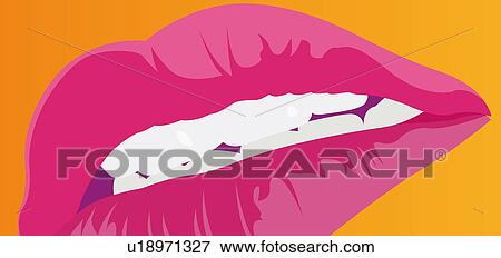 Lips with pink lipstick View Large Illustration Stock Illustration - Lips with pink lipstick. Fotosearch