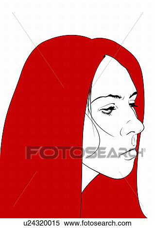 Stock Illustration - Portrait of bored young woman from the side. Fotosearch