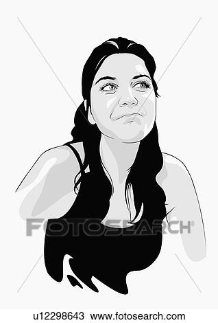 Drawing - Portrait of ordinary young woman. Fotosearch