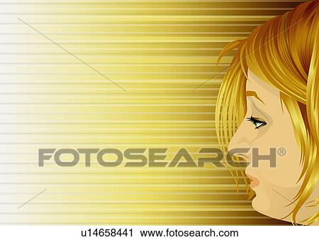 Clip Art - Profile of thoughtful young woman's face. Fotosearch