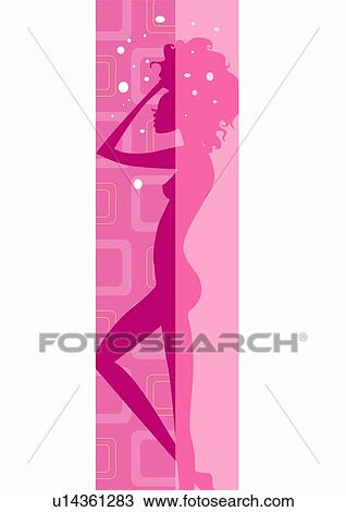Profile of woman showering View Large Illustration Drawing - Profile of woman showering. Fotosearch