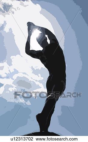 Silhouette of man just having thrown a discus View Large Illustration Drawing - Silhouette of man just having thrown a discus. Fotosearch