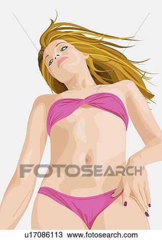 Woman in bikini lying back View Large Illustration Drawing - Woman in bikini lying back. Fotosearch