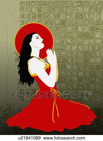 Woman on the ground praying View Large Illustration Stock Illustration - Woman on the ground praying. Fotosearch