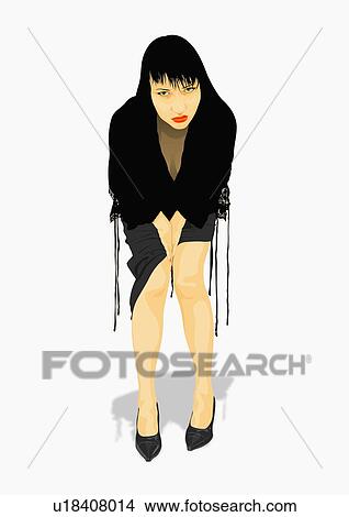 Young woman dressed in black with red lipstick leaning forward View Large Illustration Stock Illustration - Young woman dressed in black with red lipstick leaning forward. Fotosearch