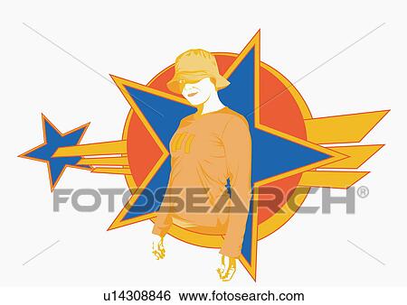 Young woman in a hat and sports shirt with a star background View Large Illustration Stock Illustration - Young woman in a hat and sports shirt with a star background. Fotosearch