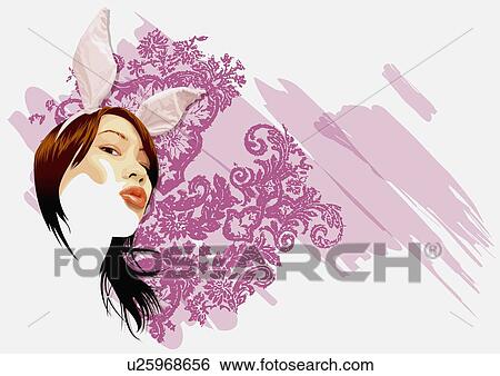 Young woman with bunny ears View Large Illustration Stock Illustration - Young woman with bunny ears. Fotosearch