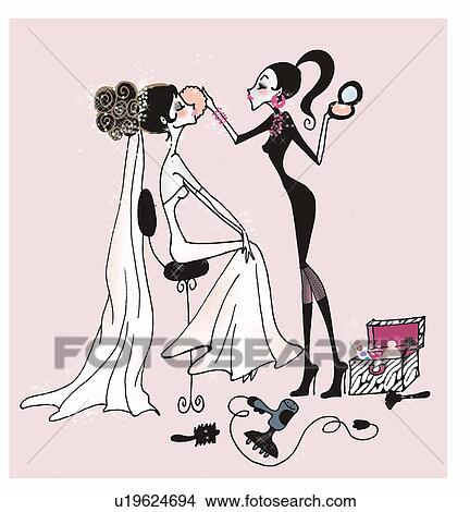 Bride getting her makeup done for the wedding View Large Illustration Stock Illustration - Bride getting her makeup done for the wedding. Fotosearch