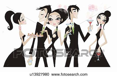 Utklipp - folk, blander seg, ved, ei, cocktailselskap. Fotosearch