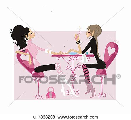 Arquivos de Ilustração - mulher, obtendo, pregos, feito dentro, prego, salão. Fotosearch