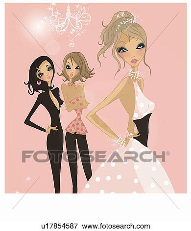 Stock Illustration - Two women looking at a third woman. Fotosearch