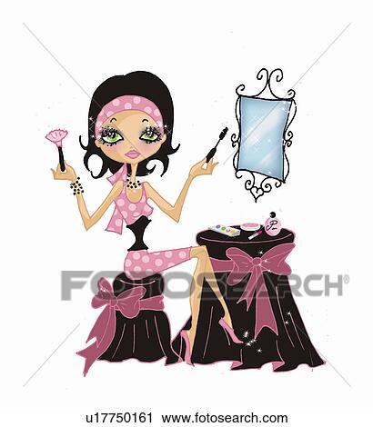 Clip Art - Woman applying makeup. Fotosearch