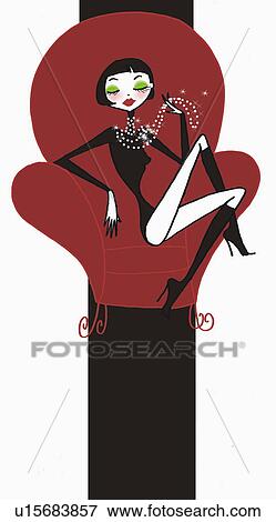 Woman dressed up in a body suit and boots on an armchair View Large Illustration Stock Illustration - Woman dressed up in a body suit and boots on an armchair. Fotosearch