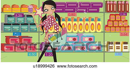 Stock Illustration - Woman in a supermarket shopping. Fotosearch
