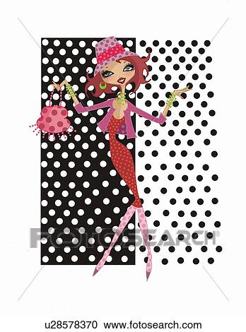 Clipart - Woman in all different polka dots. Fotosearch