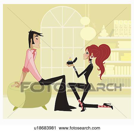 Clip Art - Woman proposing to man. Fotosearch