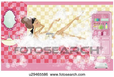 Stock Illustration - Woman taking a bubble bath. Fotosearch