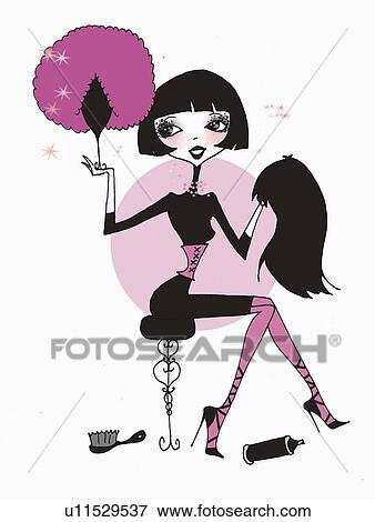 Stock Illustration - Woman with a choice of wigs. Fotosearch