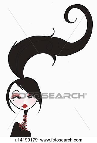 Stock Illustration - Woman's head with long haired ponytail in the air. Fotosearch