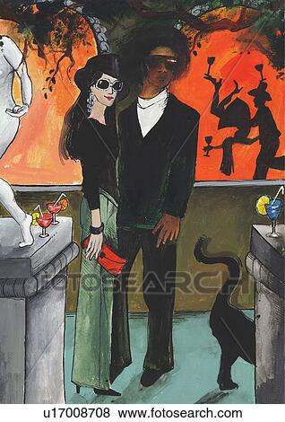 Multiracial couple at a nightclub View Large Illustration Stock Illustration - Multiracial couple at a nightclub. Fotosearch